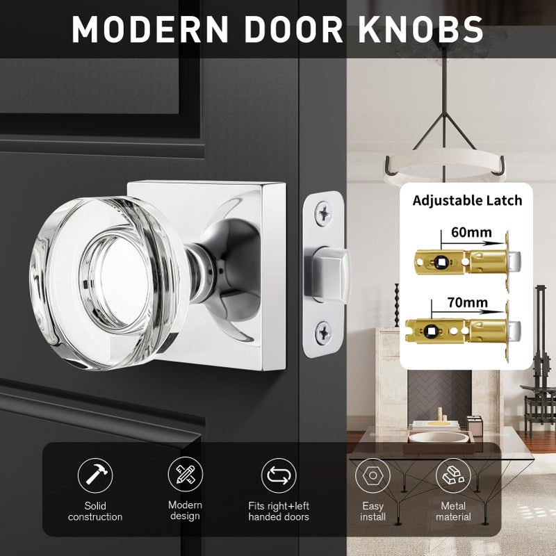 naubea Polished Chrome Door Knobs Glass Door Knobs Interior Passage Door Knob Crystal Interior Door Knob for Closet and Hallway - Image 4